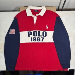 Polo Ralph Lauren 1967 Pony Spell Out Striped Rugby Shirt Mens 3XB Embroidered